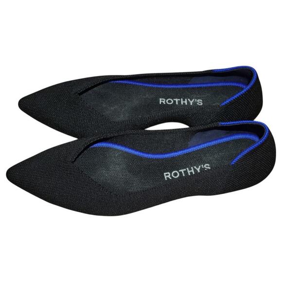 Rothy’s The Point Black Knit Flats Women’s Size 7.5 Blue Trim Sustainable - Picture 4 of 10